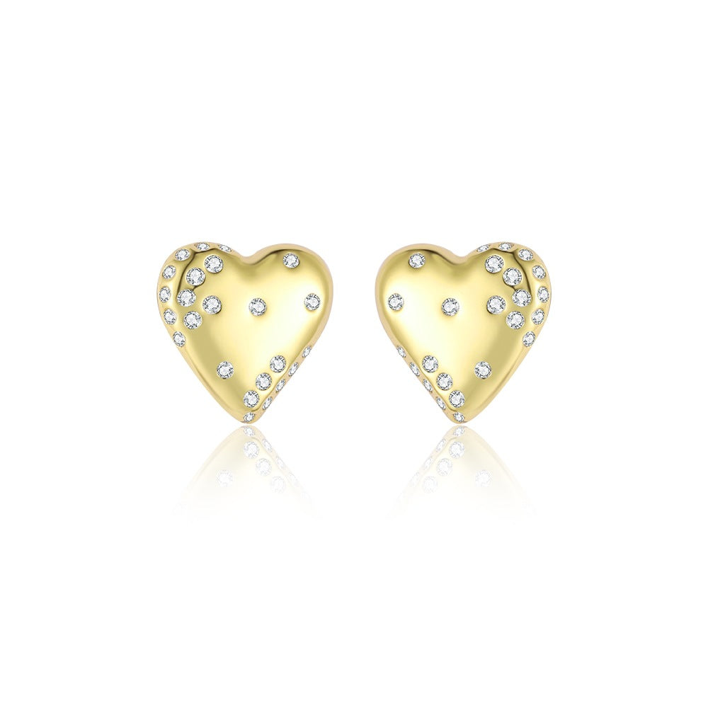 925 Sterling Silver Zircon Heart Stud Earrings 40200641