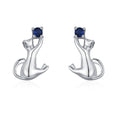 925 Sterling Silver Playful Cat Zircon Stud Earrings 40200650