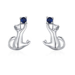 925 Sterling Silver Playful Cat Zircon Stud Earrings 40200650