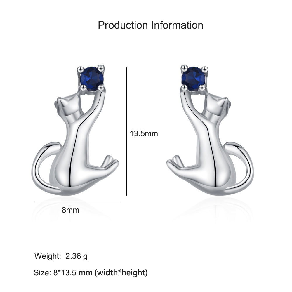 925 Sterling Silver Playful Cat Zircon Stud Earrings 40200650