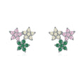 925 Sterling Silver Rainbow Zircon Triple Flower Stud Earrings 40200658