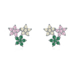 925 Sterling Silver Rainbow Zircon Triple Flower Stud Earrings 40200658