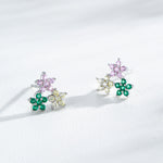 925 Sterling Silver Rainbow Zircon Triple Flower Stud Earrings 40200658