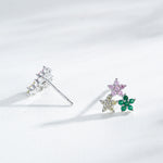 925 Sterling Silver Rainbow Zircon Triple Flower Stud Earrings 40200658