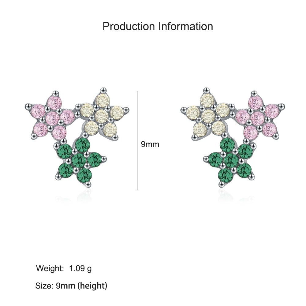 925 Sterling Silver Rainbow Zircon Triple Flower Stud Earrings 40200658