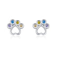 925 Sterling Silver Rainbow Zircon Heart Paw Print Stud Earrings 40200665