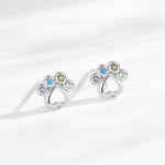 925 Sterling Silver Rainbow Zircon Heart Paw Print Stud Earrings 40200665