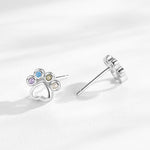 925 Sterling Silver Rainbow Zircon Heart Paw Print Stud Earrings 40200665