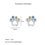 925 Sterling Silver Rainbow Zircon Heart Paw Print Stud Earrings 40200665