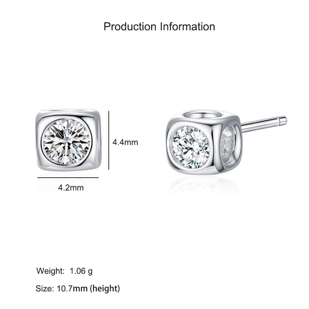 925 Sterling Silver Geometric Cube Zircon Stud Earrings 40200675