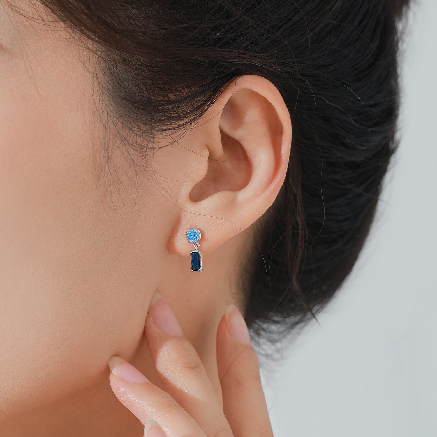 925 Sterling Silver Blue Zircon Drop Stud Earrings 40200698