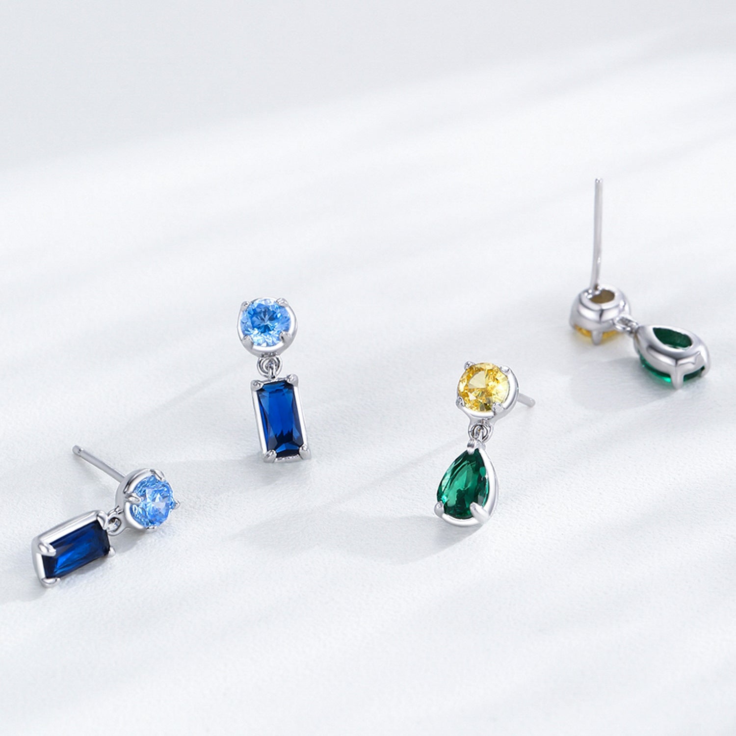 925 Sterling Silver Blue Zircon Drop Stud Earrings 40200698