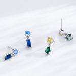 925 Sterling Silver Blue Zircon Drop Stud Earrings 40200698