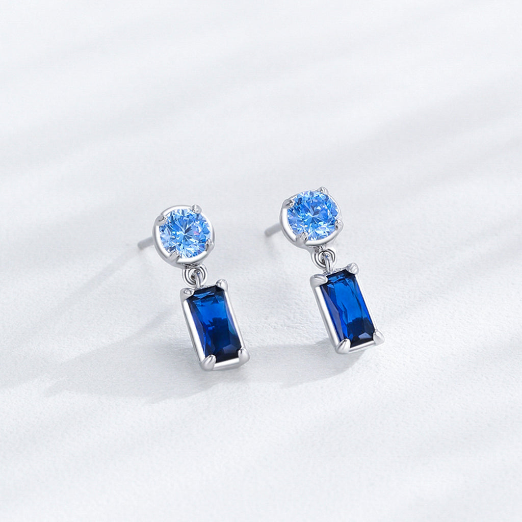 925 Sterling Silver Blue Zircon Drop Stud Earrings 40200698