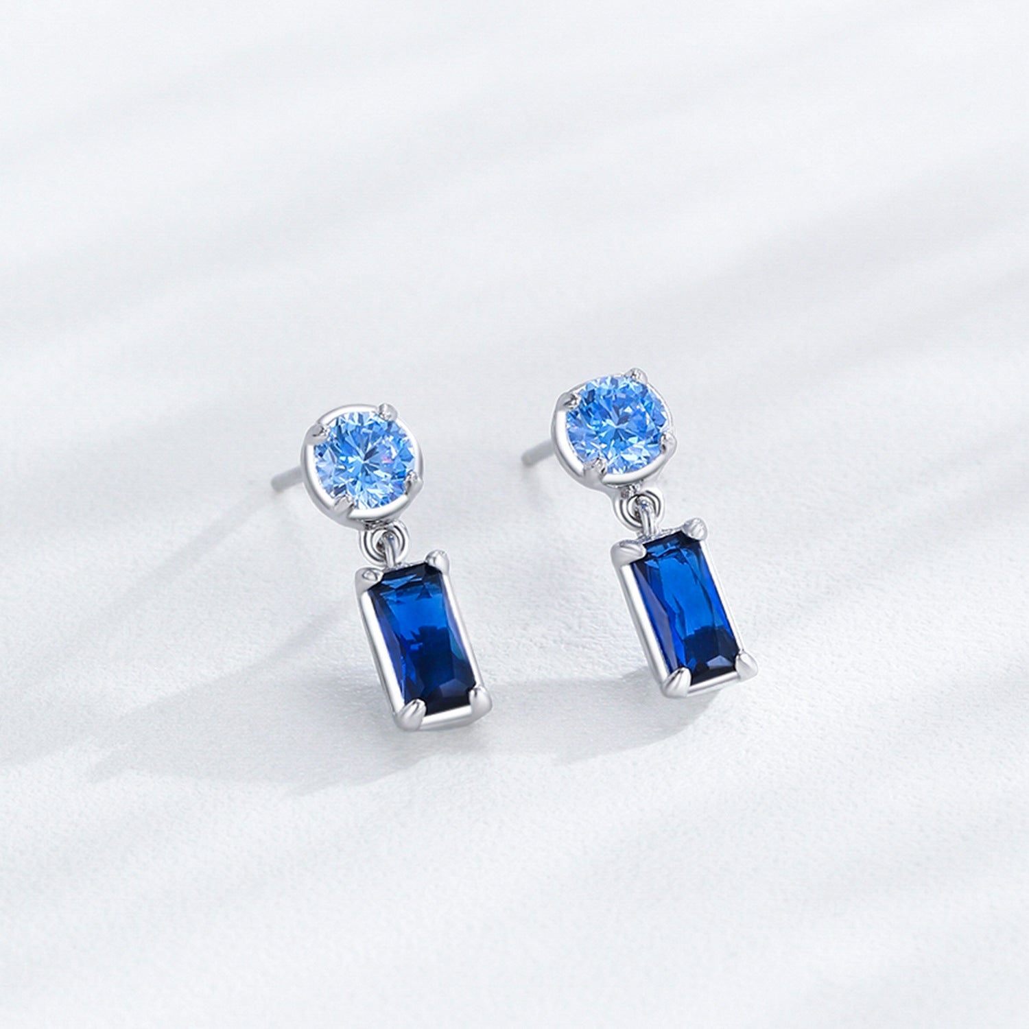 925 Sterling Silver Blue Zircon Drop Stud Earrings 40200698
