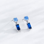 925 Sterling Silver Blue Zircon Drop Stud Earrings 40200698