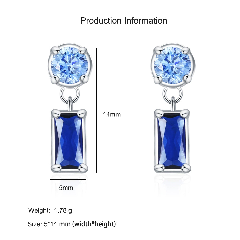 925 Sterling Silver Blue Zircon Drop Stud Earrings 40200698