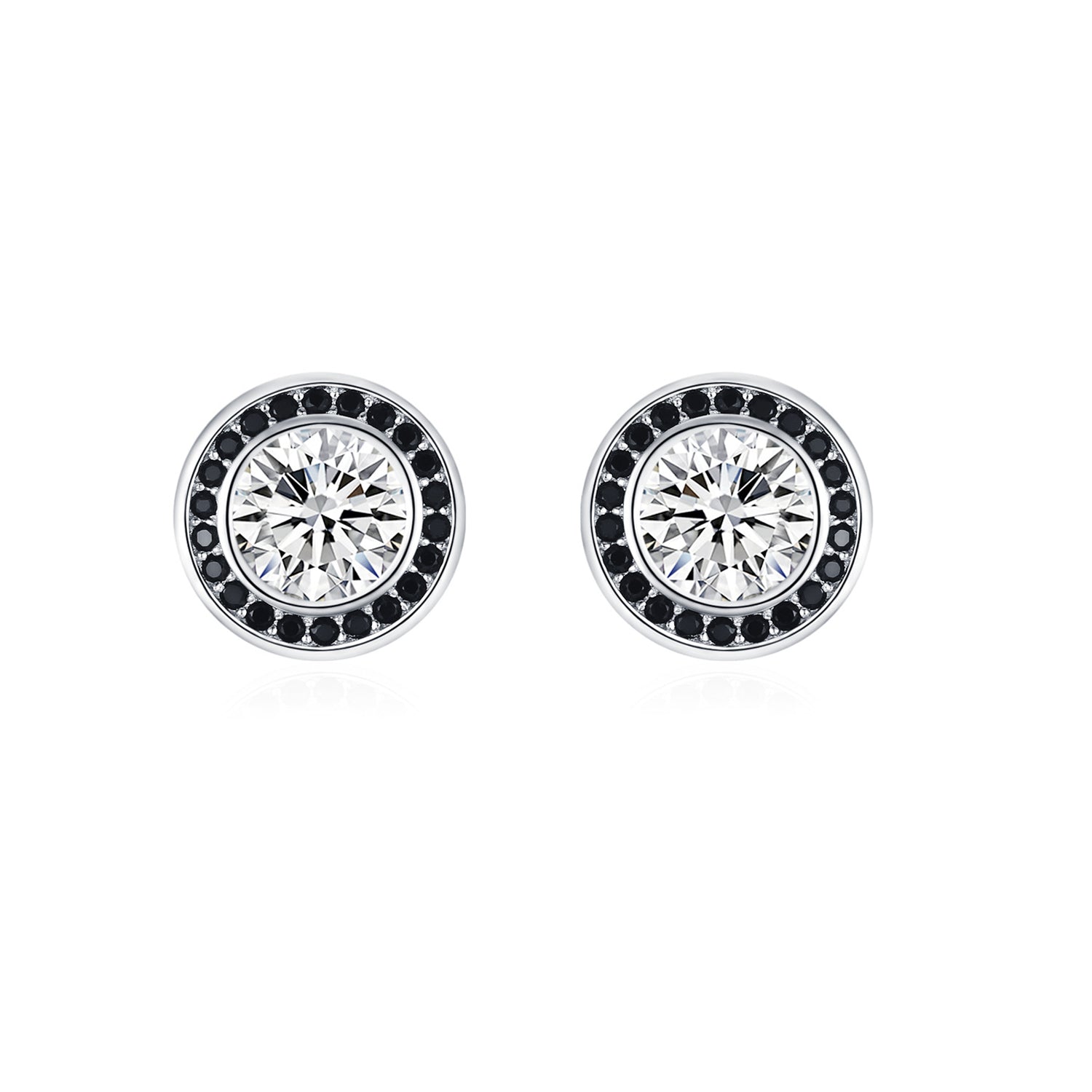 925 Sterling Silver Black White Round Zircon Halo Stud Earrings 40200723