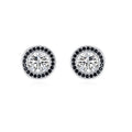 925 Sterling Silver Black White Round Zircon Halo Stud Earrings 40200723