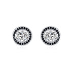 925 Sterling Silver Black White Round Zircon Halo Stud Earrings 40200723