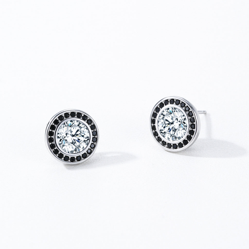 925 Sterling Silver Black White Round Zircon Halo Stud Earrings 40200723