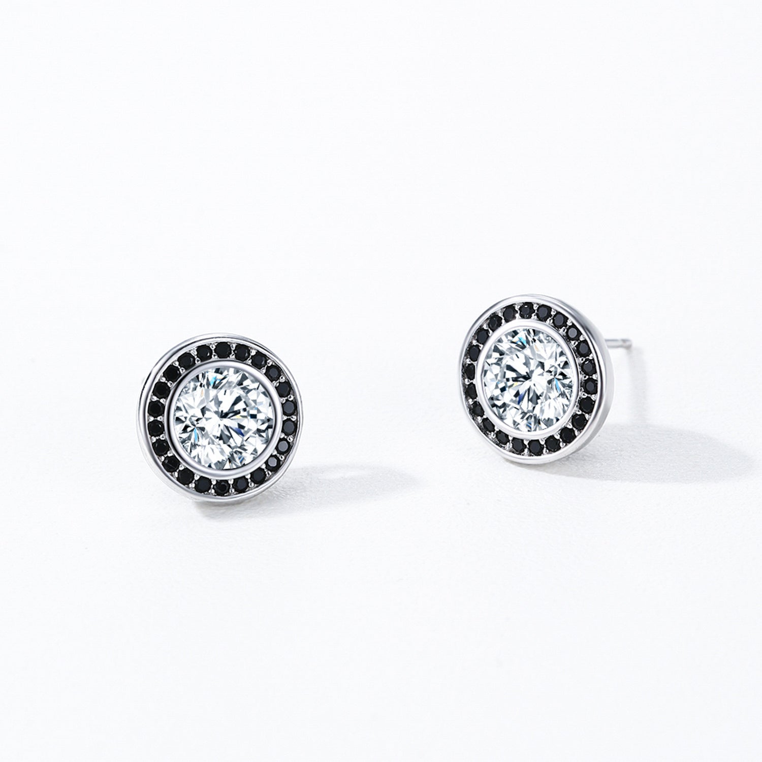 925 Sterling Silver Black White Round Zircon Halo Stud Earrings 40200723