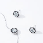 925 Sterling Silver Black White Round Zircon Halo Stud Earrings 40200723