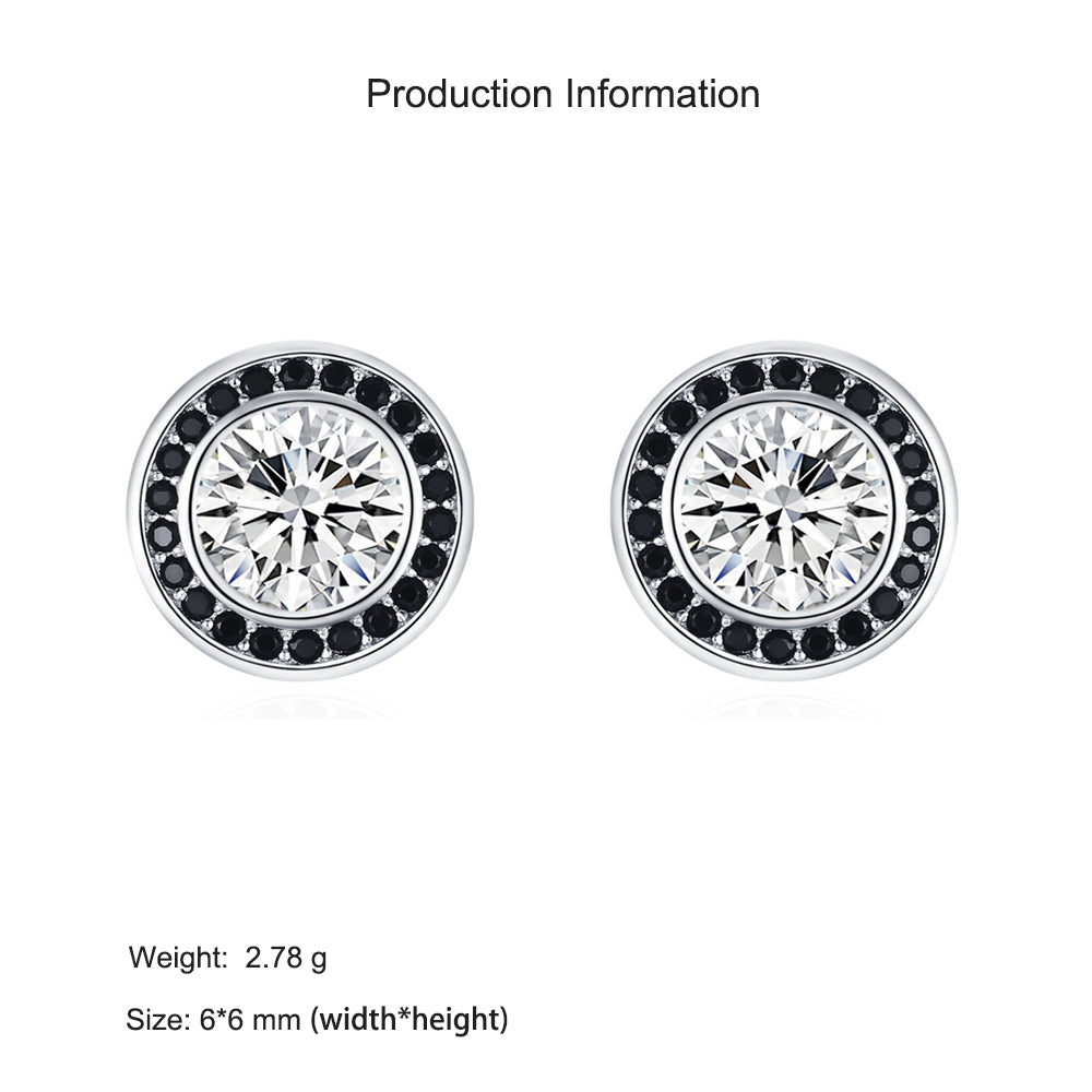925 Sterling Silver Black White Round Zircon Halo Stud Earrings 40200723
