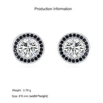 925 Sterling Silver Black White Round Zircon Halo Stud Earrings 40200723