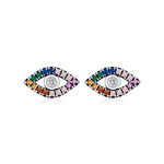 925 Sterling Silver Rainbow Pavé Evil Eye Zircon Stud Earrings 40200736