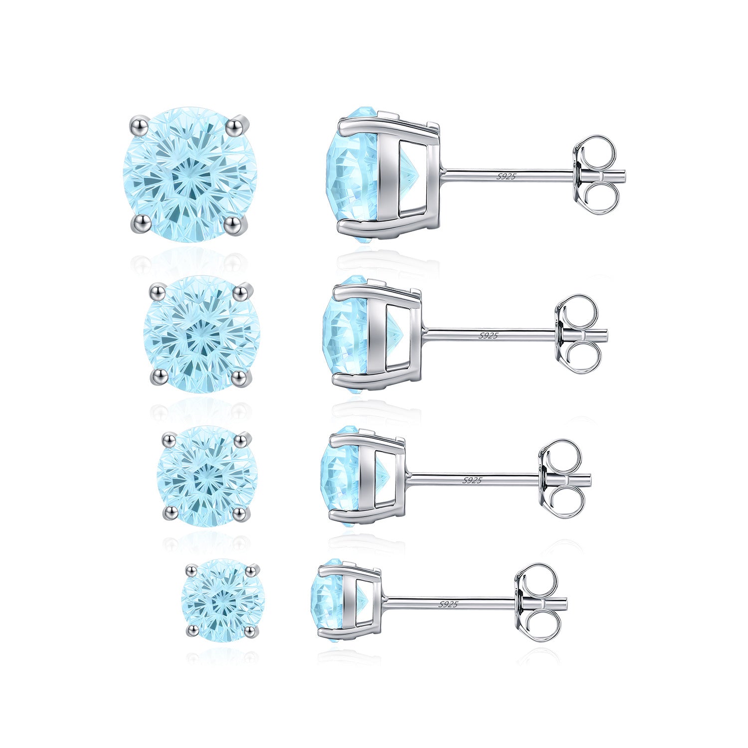 925 Sterling Silver Fireworks Cut Aquamarine Blue Zircon Stud Earrings 40200747