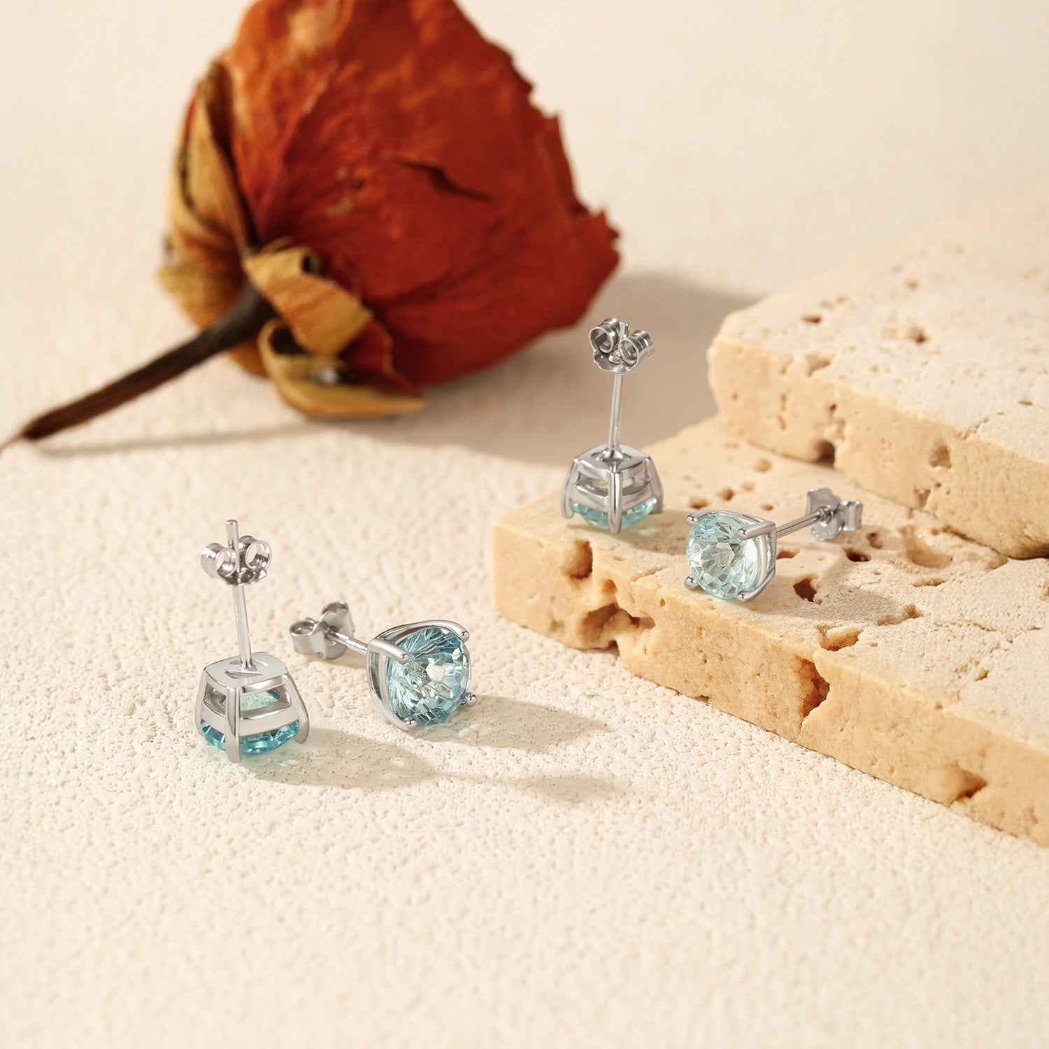 925 Sterling Silver Fireworks Cut Aquamarine Blue Zircon Stud Earrings 40200747