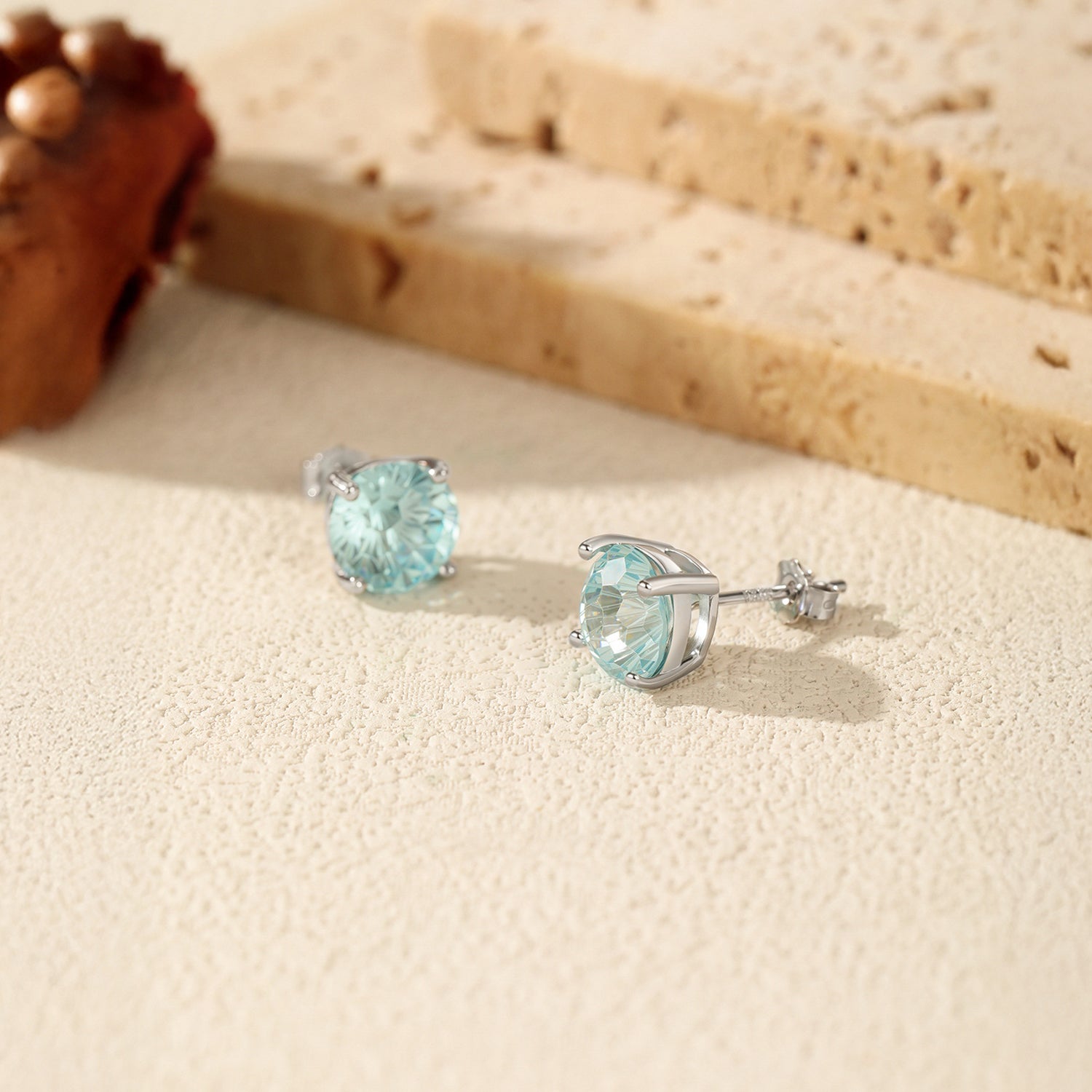 925 Sterling Silver Fireworks Cut Aquamarine Blue Zircon Stud Earrings 40200747