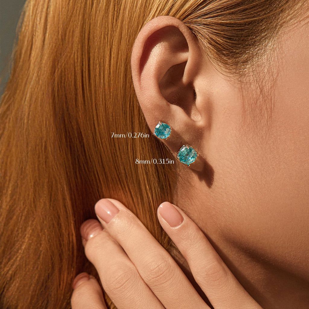 925 Sterling Silver Fireworks Cut Aquamarine Blue Zircon Stud Earrings 40200747