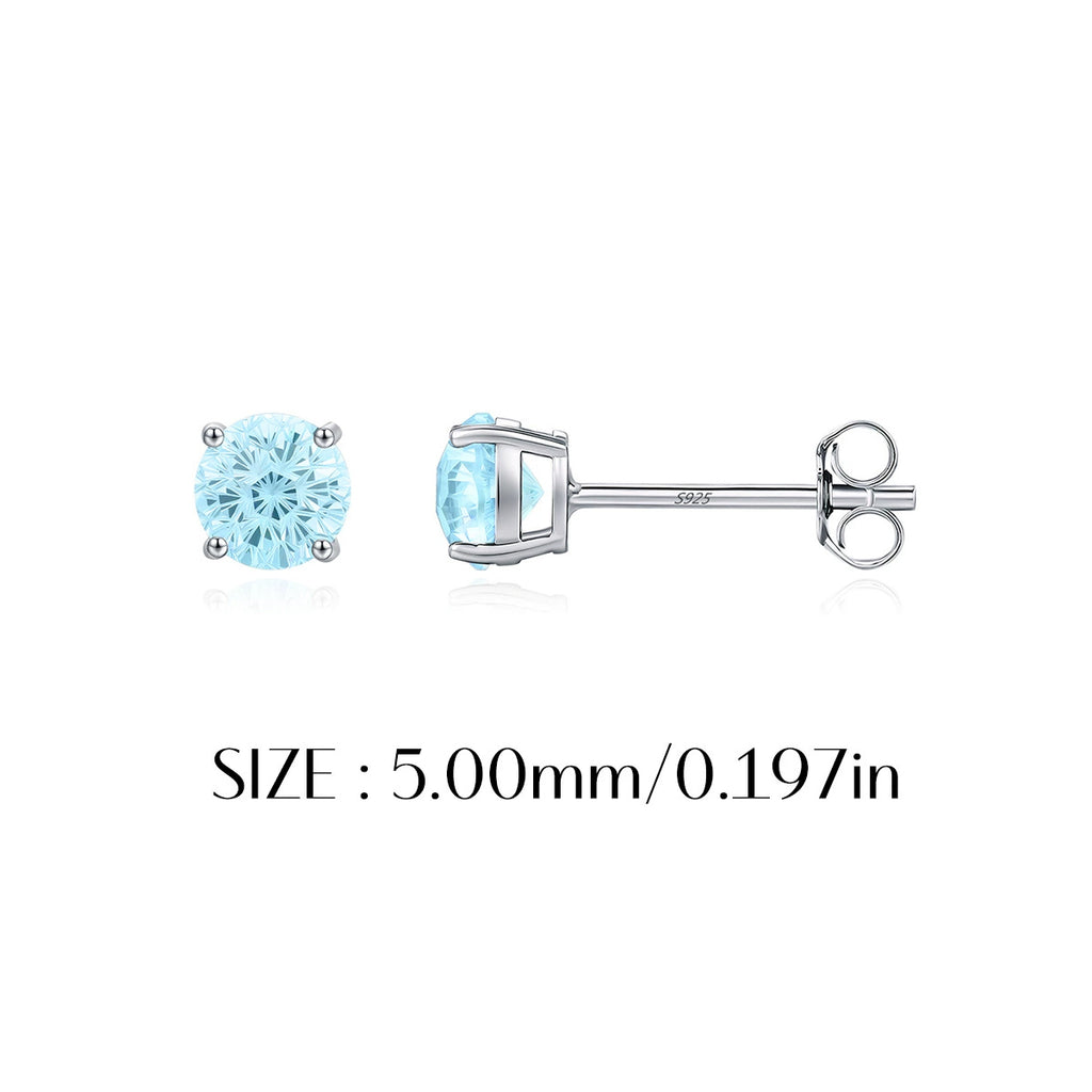 925 Sterling Silver Fireworks Cut Aquamarine Blue Zircon Stud Earrings 40200747