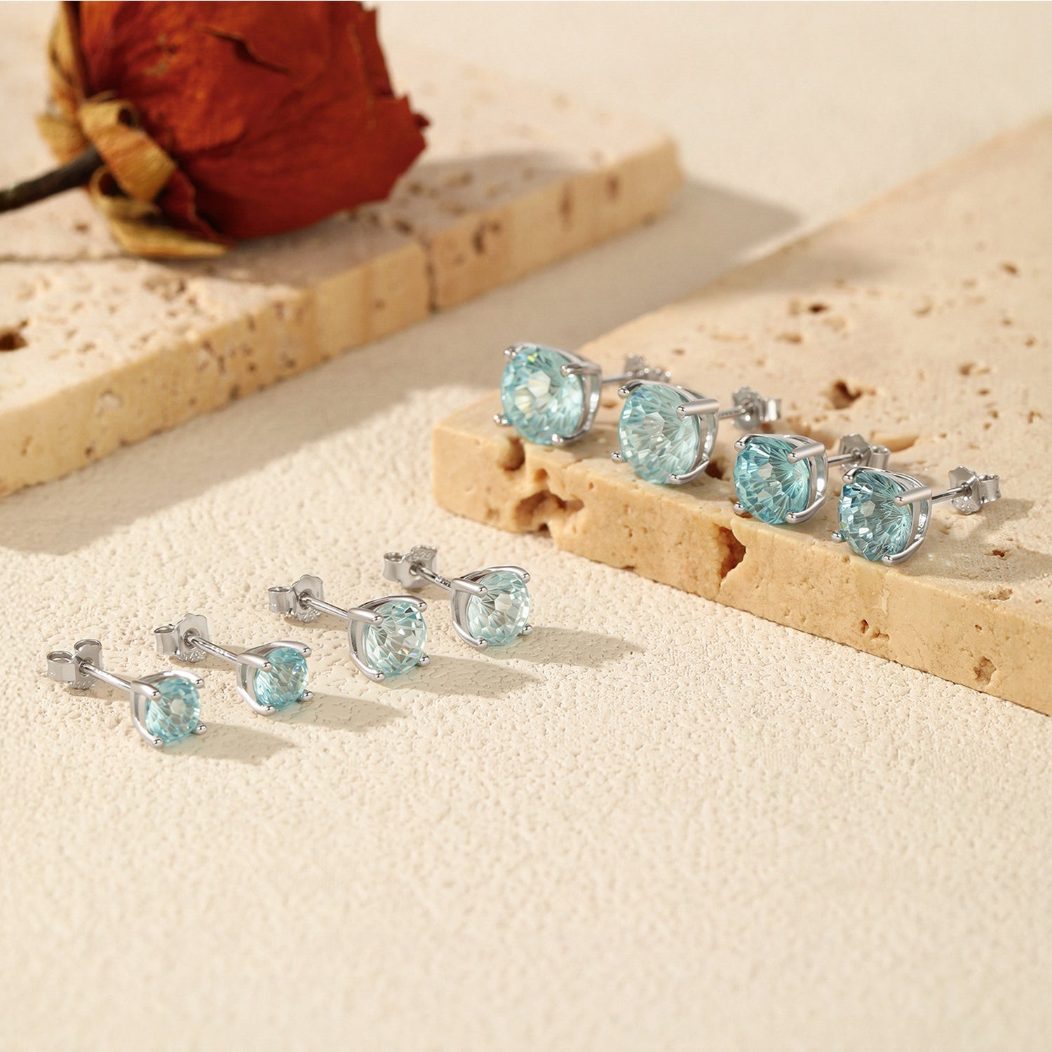 925 Sterling Silver Fireworks Cut Aquamarine Blue Zircon Stud Earrings 40200747