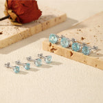 925 Sterling Silver Fireworks Cut Aquamarine Blue Zircon Stud Earrings 40200747