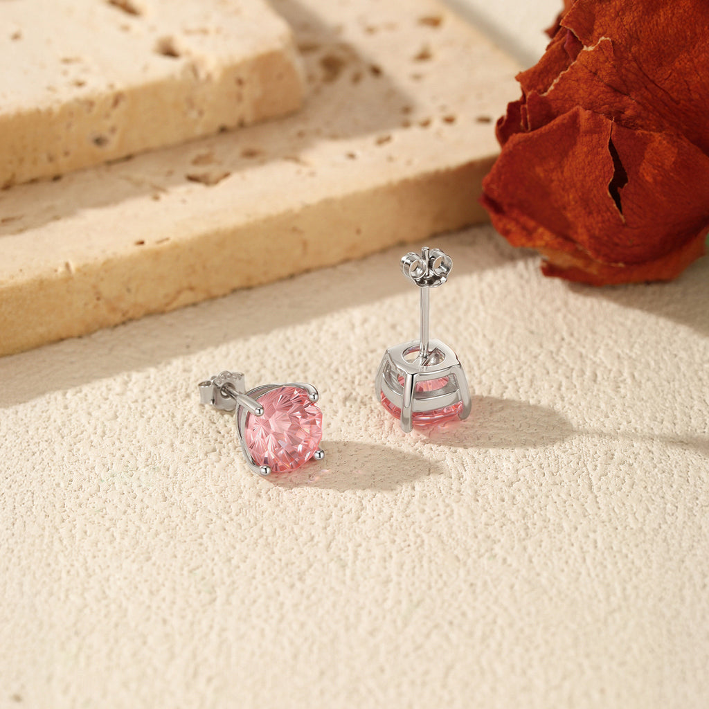 925 Sterling Silver Fireworks Cut Morganite Pink Zircon Stud Earrings 40200749