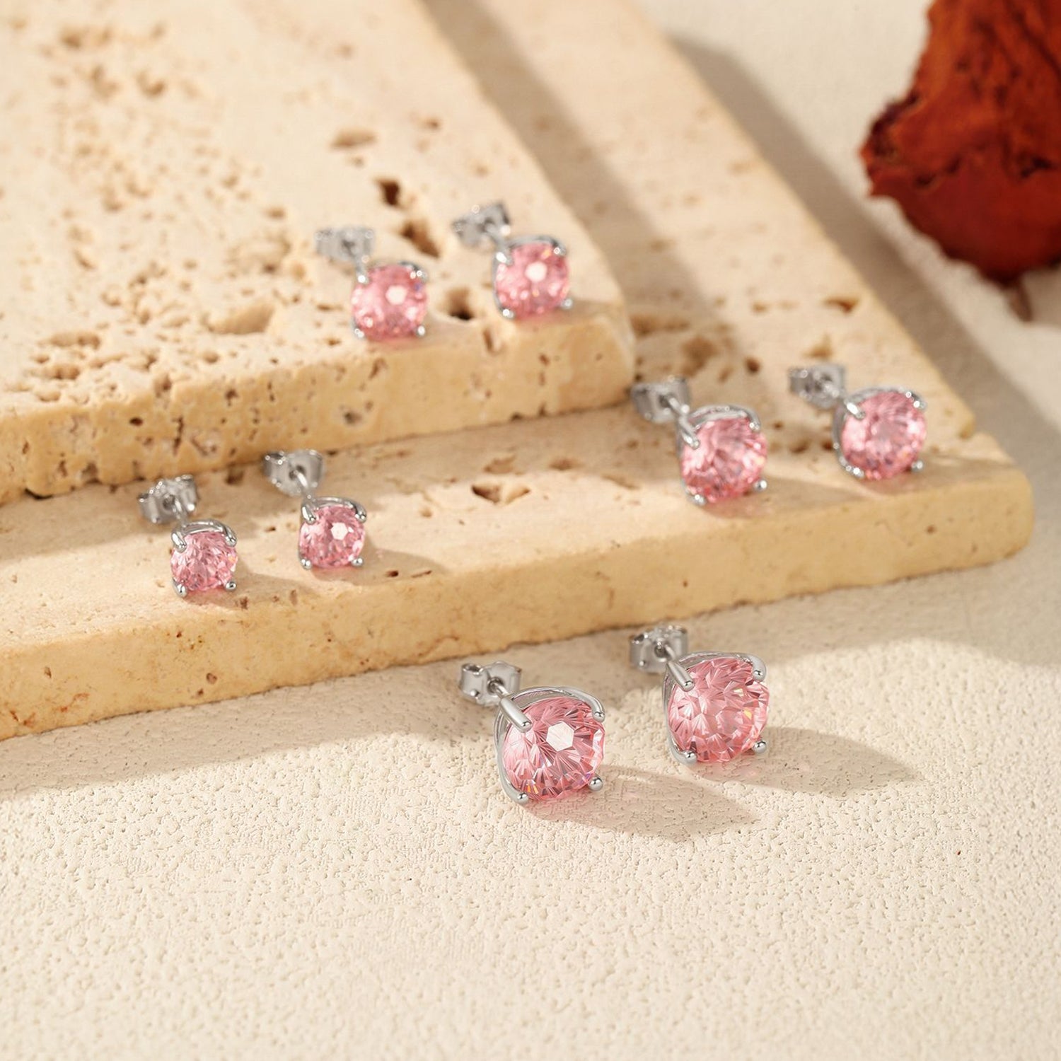 925 Sterling Silver Fireworks Cut Morganite Pink Zircon Stud Earrings 40200749