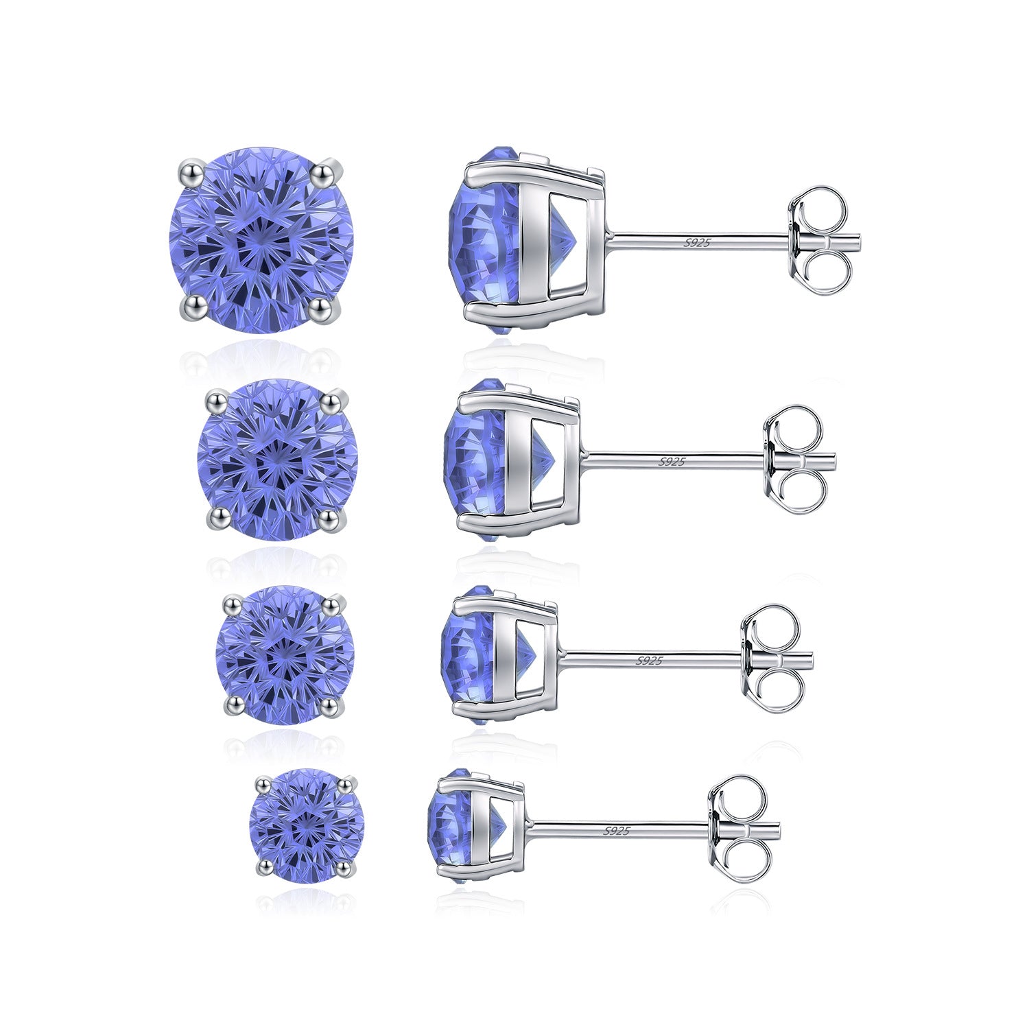 925 Sterling Silver Fireworks Cut Tanzanite Zircon Stud Earrings 40200750