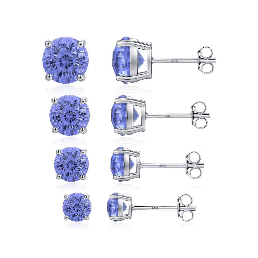 925 Sterling Silver Fireworks Cut Tanzanite Zircon Stud Earrings 40200750