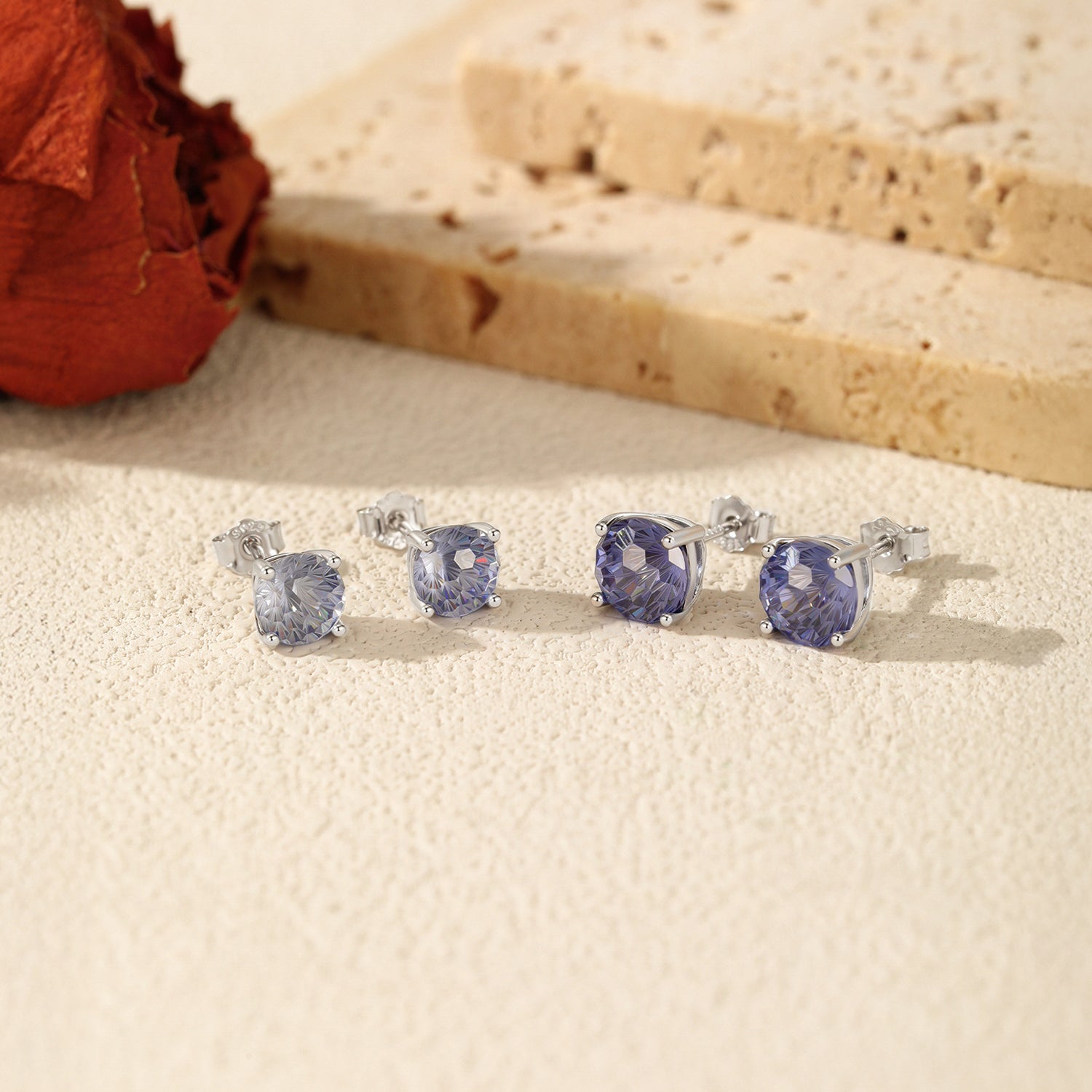 925 Sterling Silver Fireworks Cut Tanzanite Zircon Stud Earrings 40200750