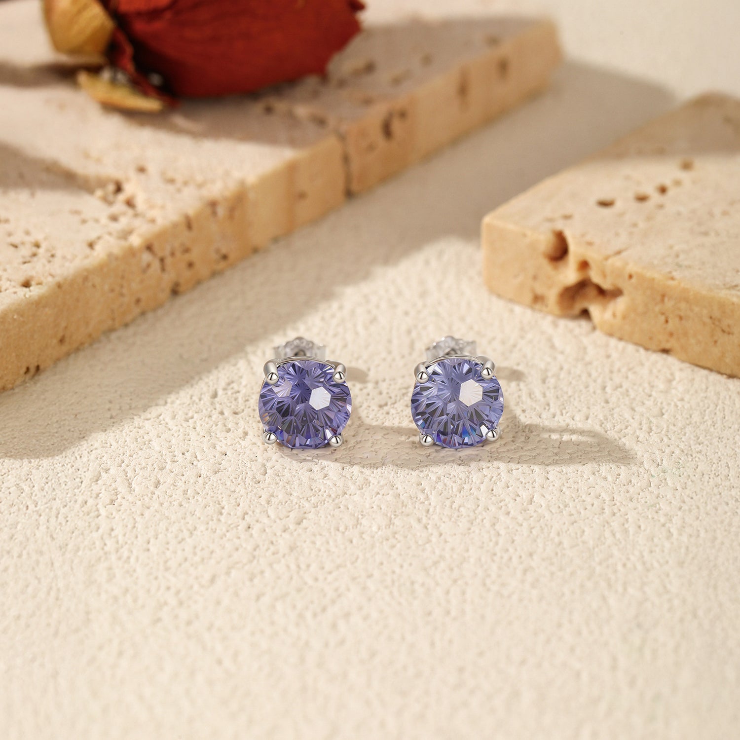 925 Sterling Silver Fireworks Cut Tanzanite Zircon Stud Earrings 40200750