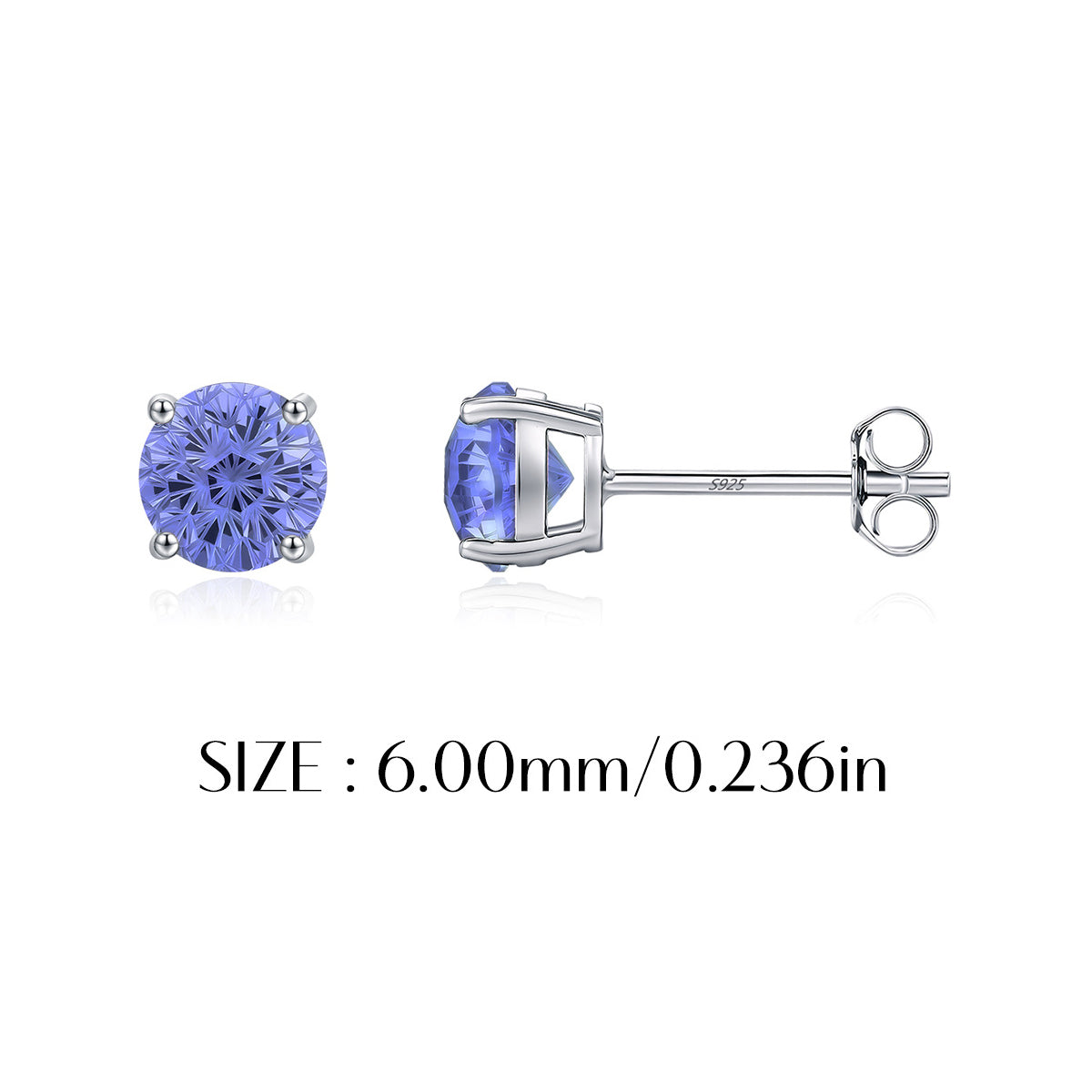 925 Sterling Silver Fireworks Cut Tanzanite Zircon Stud Earrings 40200750