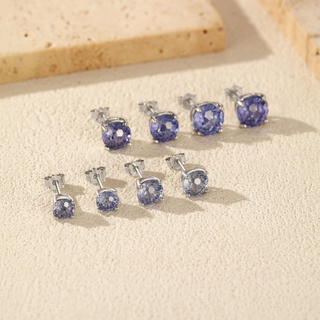 925 Sterling Silver Fireworks Cut Tanzanite Zircon Stud Earrings 40200750