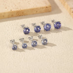 925 Sterling Silver Fireworks Cut Tanzanite Zircon Stud Earrings 40200750