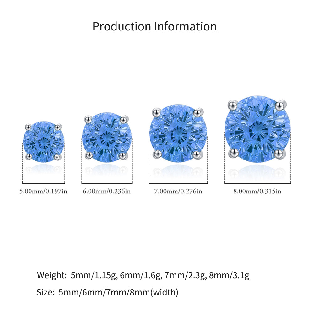925 Sterling Silver Fireworks Cut Aquamarine Zircon Stud Earrings 40200752