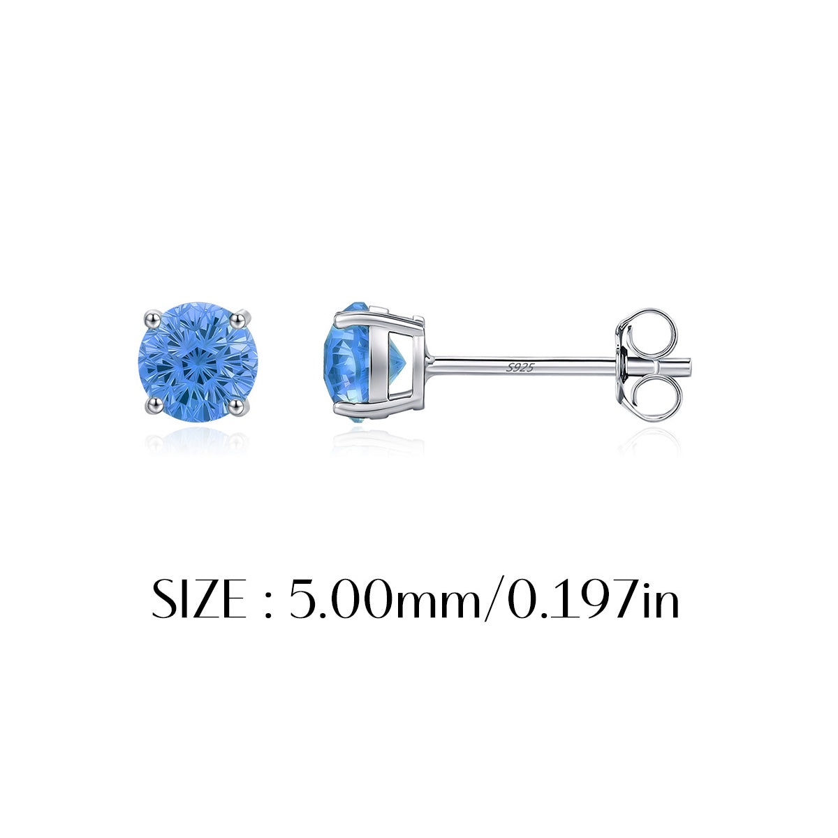 925 Sterling Silver Fireworks Cut Aquamarine Zircon Stud Earrings 40200752