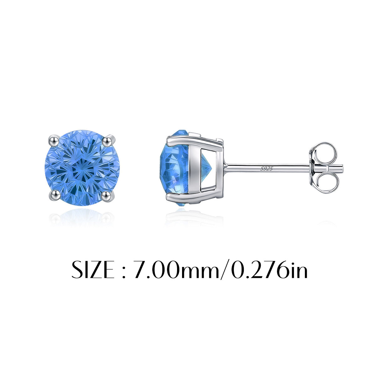 925 Sterling Silver Fireworks Cut Aquamarine Zircon Stud Earrings 40200752
