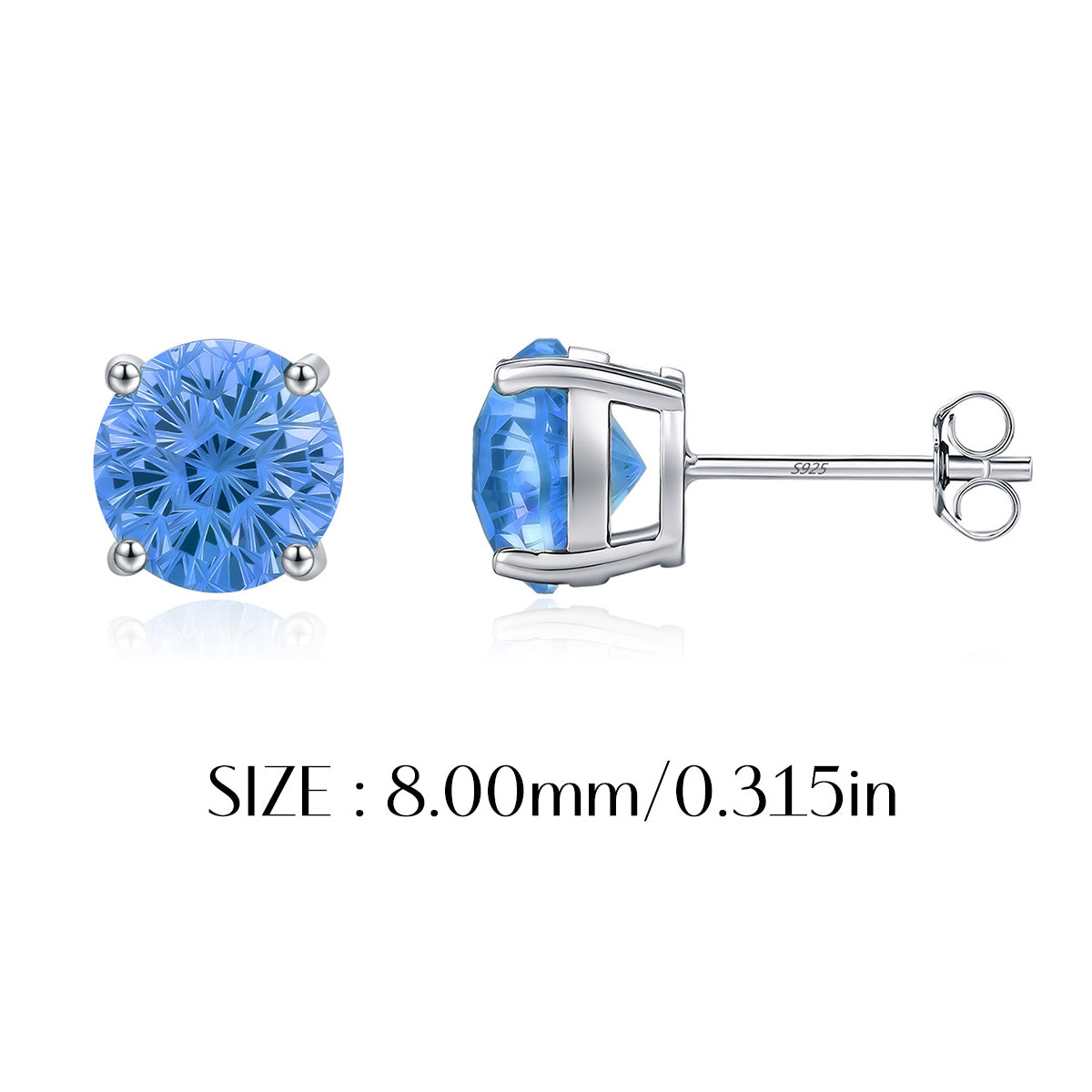 925 Sterling Silver Fireworks Cut Aquamarine Zircon Stud Earrings 40200752